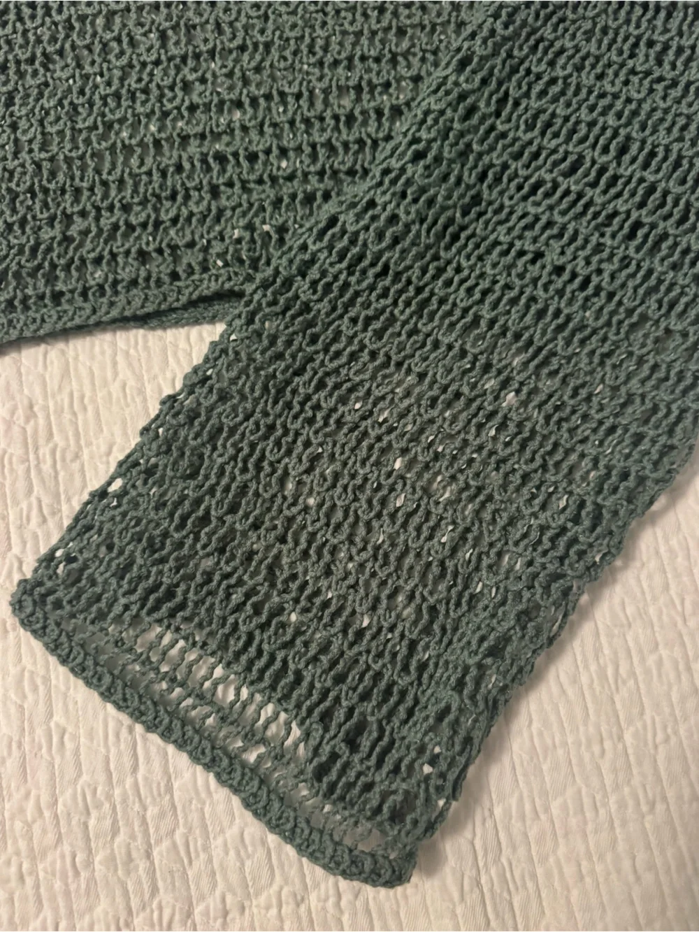 Zara Crochet Long-Sleeve Crop Top - Dark Green - Size Medium